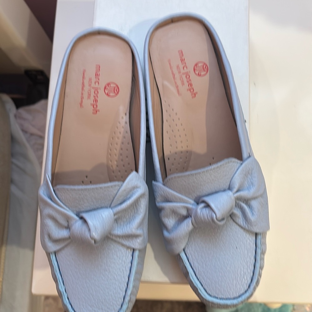 Flat slip on own back loafers never worn powder/baby blue